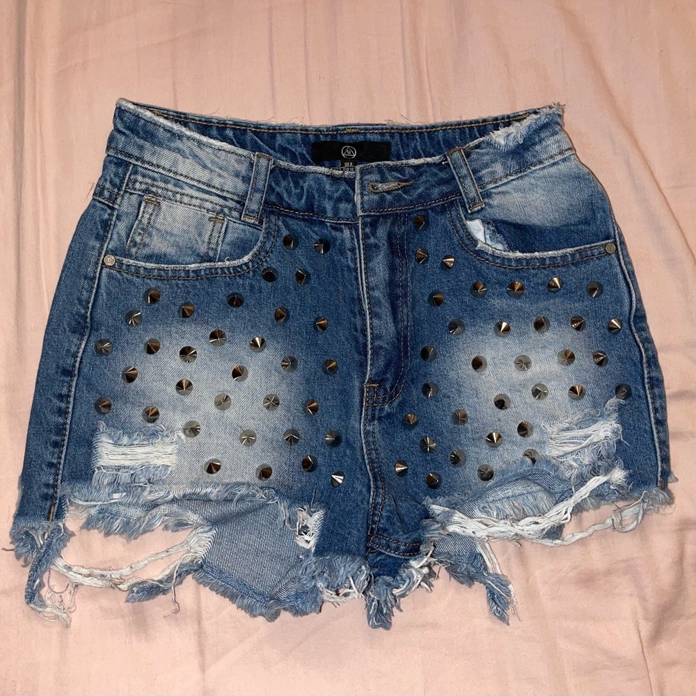 Missguided studded denim shorts